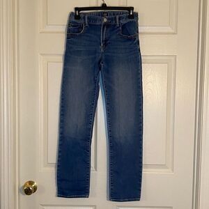 Gap, elastic waist, medium wash slim stretch jeans